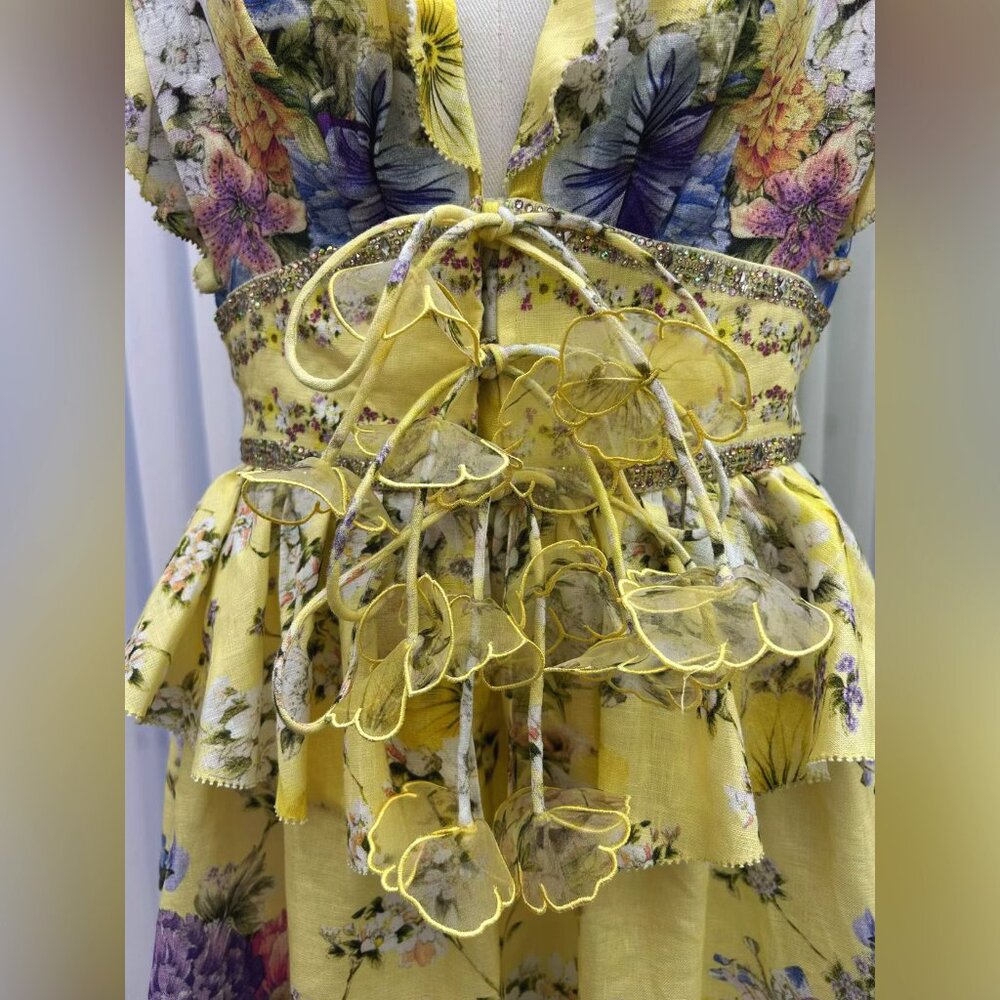 CAMILLA Appliquéd embellished floral-print linen-voile mini dress - Picture 9 of 17